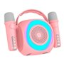 Alto-falante musical Bluetooth universal 6W COOL Mini Karaokê Party + 2 Microfones Rosa