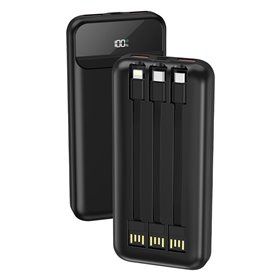 Bateria Externa Universal Power Bank 10.000 mAh + Carregamento Rápido 22,5W - 3A (3 conexões) Preto