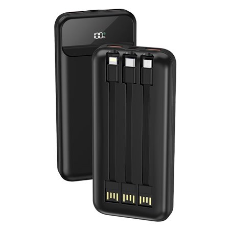 Bateria Externa Universal Power Bank 10.000 mAh + Carregamento Rápido 22,5W - 3A (3 conexões) Preto