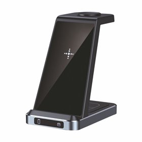 Carregador Base Dock Qi Sem Fio 3 em 1 COOL Preto