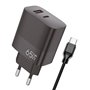Carregador de rede duplo universal USB + PD Tipo-C + Cabo de carregamento COOL (GaN 65 W) Preto