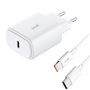 Carregador de Rede rápido universal (PD) Tipo C COOL (25 W) Branco + Cabo Tipo-C para Lightning