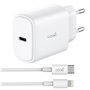 Carregador de Rede rápido universal (PD) Tipo C COOL (25 W) Branco + Cabo Tipo-C para Lightning