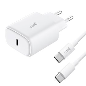 Carregador de Rede rápido universal (PD) Tipo C COOL (25 W) Branco + Cabo Tipo-C para Tipo-C