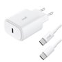 Carregador de Rede rápido universal (PD) Tipo C COOL (25 W) Branco + Cabo Tipo-C para Tipo-C