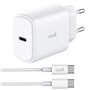 Carregador de Rede rápido universal (PD) Tipo C COOL (25 W) Branco + Cabo Tipo-C para Tipo-C