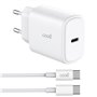 Carregador de Rede rápido universal (PD) Tipo C COOL (25 W) Branco + Cabo Tipo-C para Tipo-C