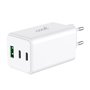 Carregador de Rede Universal Triplo (PD) 2 x Tipo-C + USB COOL (100 W) GaN Branco