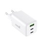 Carregador de Rede Universal Triplo (PD) 2 x Tipo-C + USB COOL (GaN 65 W) Branco