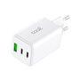 Carregador de Rede Universal Triplo (PD) 2 x Tipo-C + USB COOL (GaN 65 W) Branco