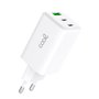 Carregador de Rede Universal Triplo (PD) 2 x Tipo-C + USB COOL (GaN 65 W) Branco