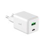 Carregador de rede Universal Ultra Fast Charger Duplo (PD) Tipo-C + USB COOL (45W) GaN Branco