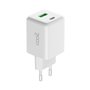 Carregador de rede Universal Ultra Fast Charger Duplo (PD) Tipo-C + USB COOL (45W) GaN Branco
