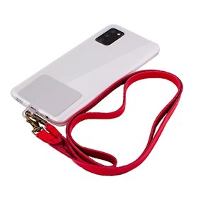 Cordão suspenso universal COOL em couro com cartão de smartphone Vermelho