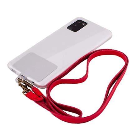 Cordão suspenso universal COOL em couro com cartão de smartphone Vermelho