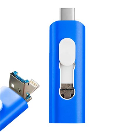 Pen Drive USB x64 GB COOL (3 em 1) Lightning / Type-C / USB Azul