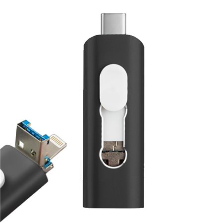 Pen Drive USB x64 GB COOL (3 em 1) Lightning / Type-C / USB Preto