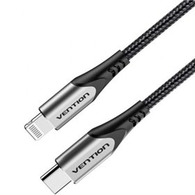 Cabo USB 2.0 Tipo-C Lightning Vention TACHH, USB Tipo-C Macho - Lightning Macho, Até 27W, 480Mbps, 2m, Cinza e Preto