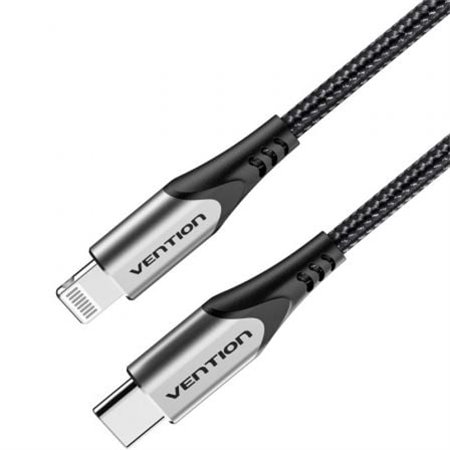 Cabo USB 2.0 Tipo-C Lightning Vention TACHH, USB Tipo-C Macho - Lightning Macho, Até 27W, 480Mbps, 2m, Cinza e Preto
