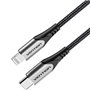 Cabo USB 2.0 Tipo-C Lightning Vention TACHH, USB Tipo-C Macho - Lightning Macho, Até 27W, 480Mbps, 2m, Cinza e Preto