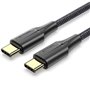 Cabo USB 2.0 Tipo-C 3A Vention TAUBF, USB Tipo-C Macho - USB Tipo-C Macho, Até 60W, 480Mbps, 1m, Preto