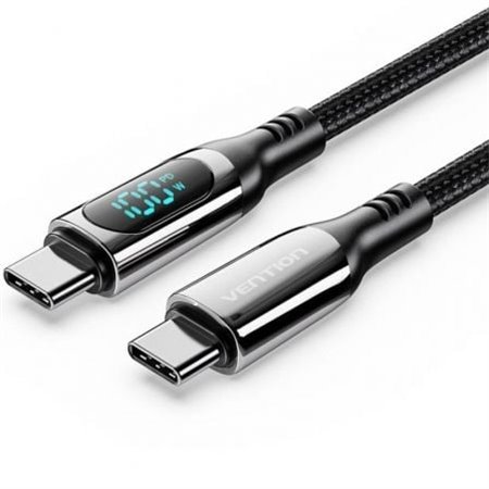 Cabo USB 2.0 USB-C 5A 100W Vention TAYBAV/ USB-C Macho - USB-C Macho/ Até 100W/ 480Mbps/ 1.2m/ com Pantalla LED/ Preto