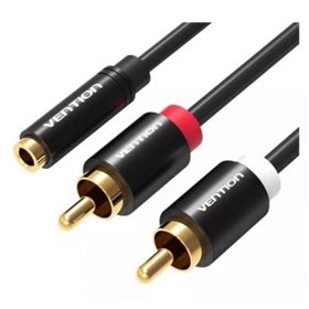 Cabo Stereo Vention VAB-R01-B100, Jack 3.5 Fêmea - 2x RCA Macho, 1m, Preto