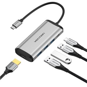 Dock USB Tipo-C Vention CNBHB, 1xHDMI, 3xUSB, 1xUSB Tipo-C PD, Cinza