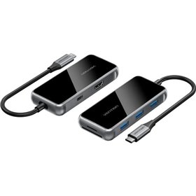 Dock USB Tipo-C Vention TFMHB, 1xHDMI, 3xUSB, 1xUSB Tipo-C PD, 1xLeitor de cartões SD e MicroSD, Cinza
