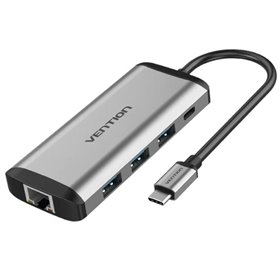 Dock USB Tipo-C Vention THAHB, 1xHDMI, 3xUSB, 1xUSB Tipo-C PD, 1xRJ45, 1xLeitor de cartões, 1xAudio, Cinza