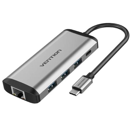 Dock USB Tipo-C Vention THAHB, 1xHDMI, 3xUSB, 1xUSB Tipo-C PD, 1xRJ45, 1xLeitor de cartões, 1xAudio, Cinza