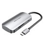 Dock USB Tipo-C Vention TNHHB, 3xUSB, 1xUSB Tipo-C PD, 1xLeitor de cartões SD e MicroSD, Cinza