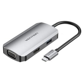 Dock USB Tipo-C Vention TOAHB, 1xHDMI, 1xVGA, 1xUSB, 1xUSB Tipo-C PD, Cinza