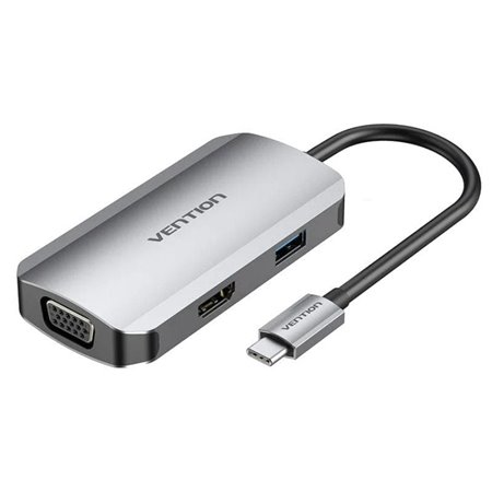Dock USB Tipo-C Vention TOAHB, 1xHDMI, 1xVGA, 1xUSB, 1xUSB Tipo-C PD, Cinza