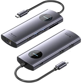 Dock USB Tipo-C Vention TQVHB, 2xHDMI, 3xUSB, 1xRJ45, 1xLector de Tarjetas, 1xUSB Tipo-C PD, Cinza