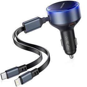 Carregador para Carro Vention FFOB0, 1xUSB Tipo-C Macho, 1xUSB Tipo-C Fêmea, 1xLightning Macho, 30W