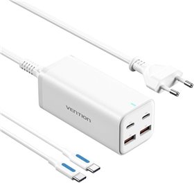 Carregador de Parede Vention FBSWG-EU, 2xUSB Tipo-C + Cabo USB Tipo-C, 2xUSB, 100W