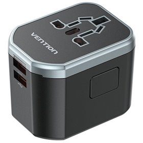 Carregador de Parede Universal Vention FJCB0, Toma de Corrente Universal, 1xUSB Tipo-C, 2xUSB, 20W