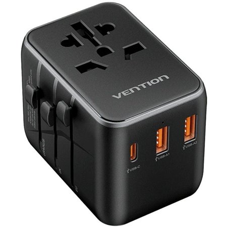 Carregador de Parede Universal Vention FJEB0, Toma de Corrente Universal, 1xUSB Tipo-C, 2xUSB, 65W