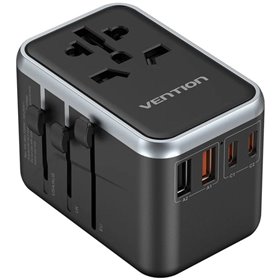 Carregador de Parede Universal GaN Vention FJFB0, Toma de Corrente Universal, 2xUSB Tipo-C, 2xUSB, 65W