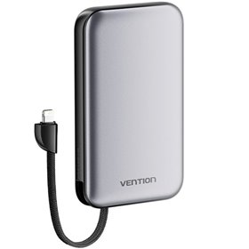 Powerbank 10000mAh Vention I12IA, 20W, Preta, Inclui Cabo USB Tipo-C e Lightning