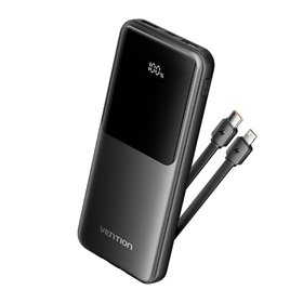 Powerbank 10000mAh Vention FHOB0, 22.5W, Preta, Inclui Cabo USB TIpo-C e Lightning