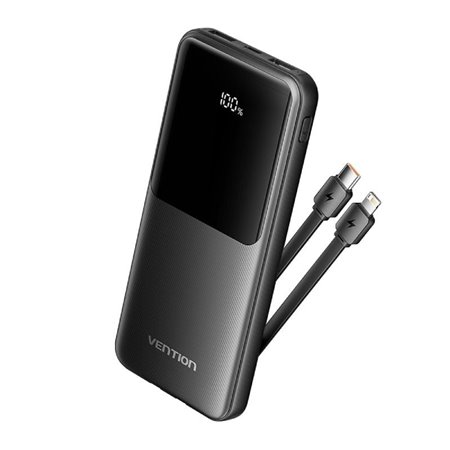 Powerbank 10000mAh Vention FHOB0, 22.5W, Preta, Inclui Cabo USB TIpo-C e Lightning
