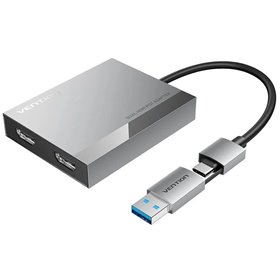 Conversor Vention ACXHB, USB Tipo-C Macho, USB Macho - 2x HDMI Fêmea, 15cm, Cinza