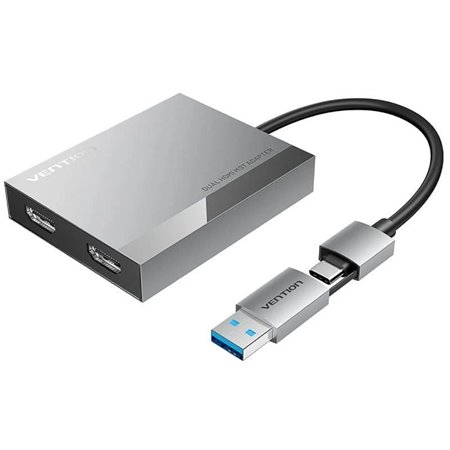 Conversor Vention ACXHB, USB Tipo-C Macho, USB Macho - 2x HDMI Fêmea, 15cm, Cinza