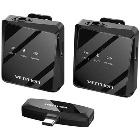 Microfone sem Fios com Clip Vention NCBB0, USB Tipo-C, Inclui Receptor, 2 unidades