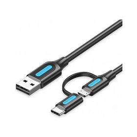 Cabo USB 2.0 Vention CQDBF USB Macho - Micro USB Macho, USB Tipo-C Macho, 480Mbps, 1m, Preto