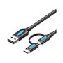 Cabo USB 2.0 Vention CQDBF USB Macho - Micro USB Macho, USB Tipo-C Macho, 480Mbps, 1m, Preto