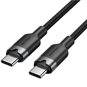 Cabo USB 2.0 Tipo-C 3A Vention TRDBH, USB Tipo-C Macho - USB Tipo-C Macho, Até 60W, 480Mbps, 2m, Preto