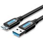 Cabo USB 3.0 Vention COPBI/ USB Macho - MicroUSB Macho/ Até 10W/ 5Gbps/ 3m/ Preto